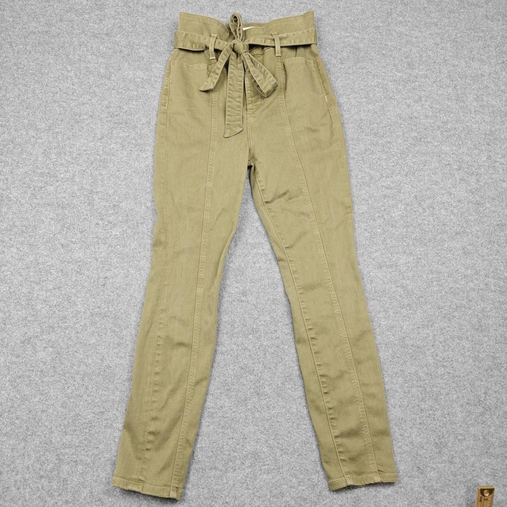 Alice + Olivia Paperbag Jeans Womens 26 Green High Rise Belted Slim Leg Denim